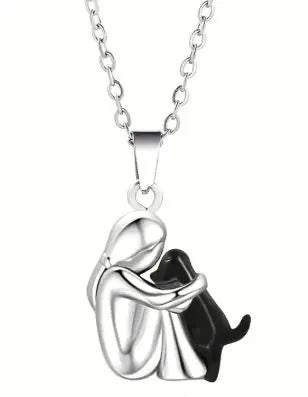 Cute Girl And Her Dog Hugging Earrings and Necklace