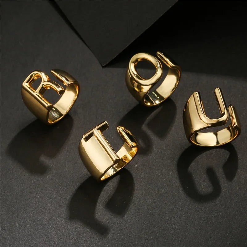 Adjustable Gold Alphabet Ring