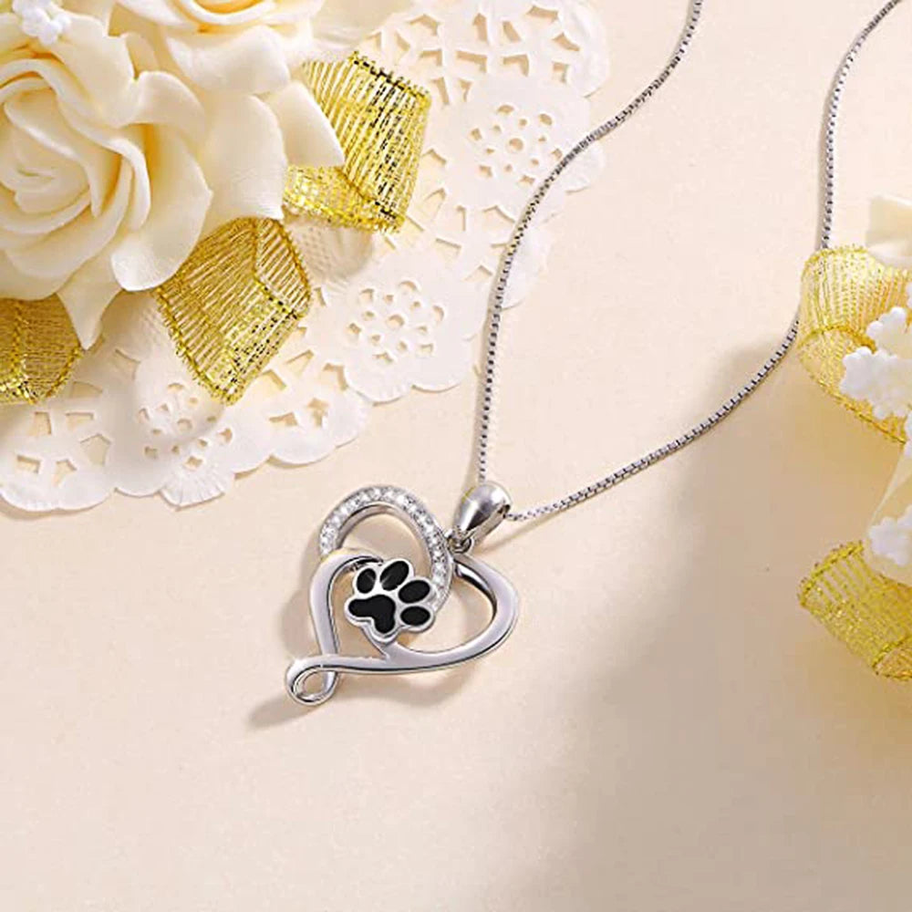 Dog Footprint Heart Necklace