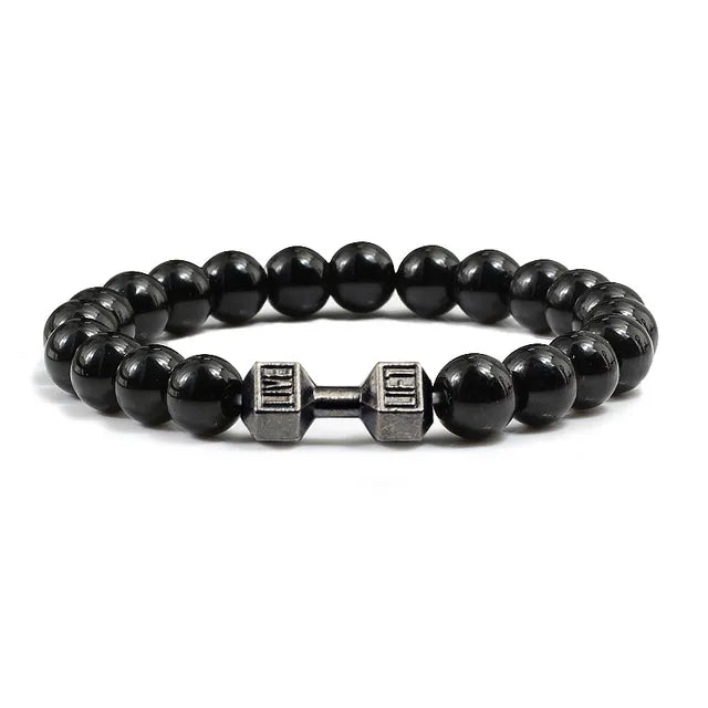 Gym Dumbbell Fitness Natural Volcanic Stone Bracelet