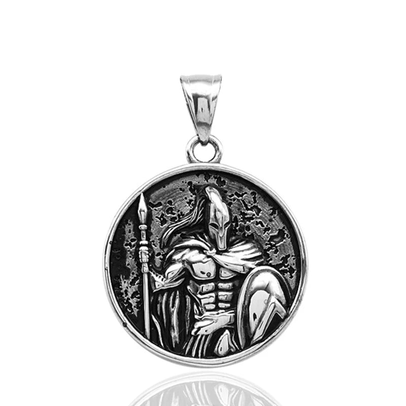 Classic Warrior Spartan Shield Pendant Necklace | Stainless Steel King of War Spartan Warrior Necklace