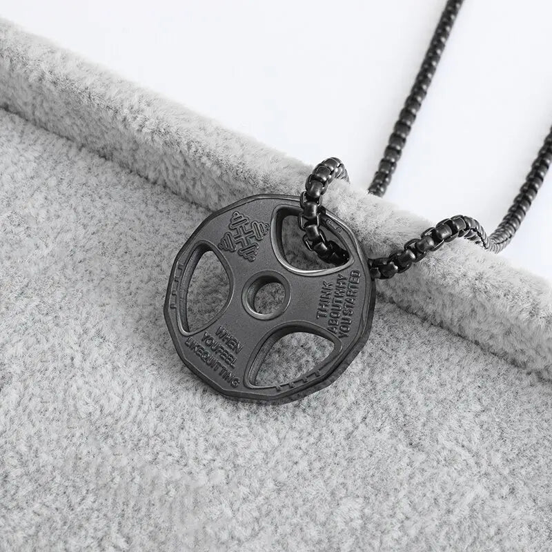 Gym Stainless Steel Dumbbell Necklace - Barbell Pendant Gym Weightlifting Barbell Chain Necklace