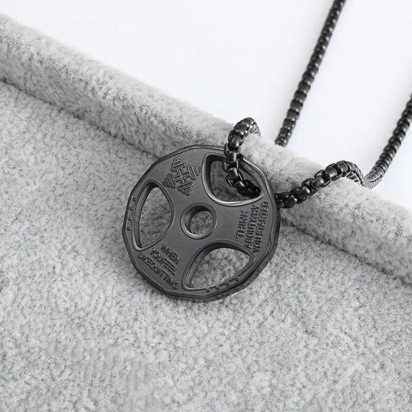 Gym Stainless Steel Dumbbell Necklace - Barbell Pendant Gym Weightlifting Barbell Chain Necklace