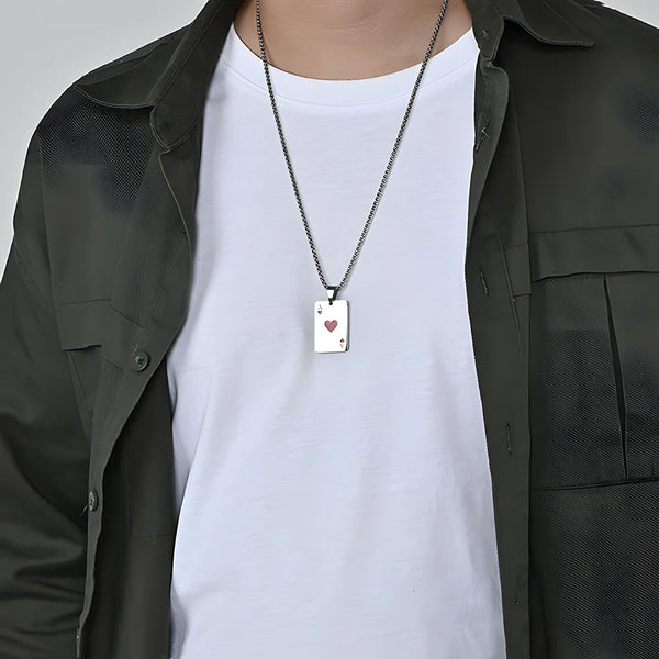 Premium Stainless Steel Poker Card Ace of Spades Necklace | Ace of Hearts Unisex Necklace