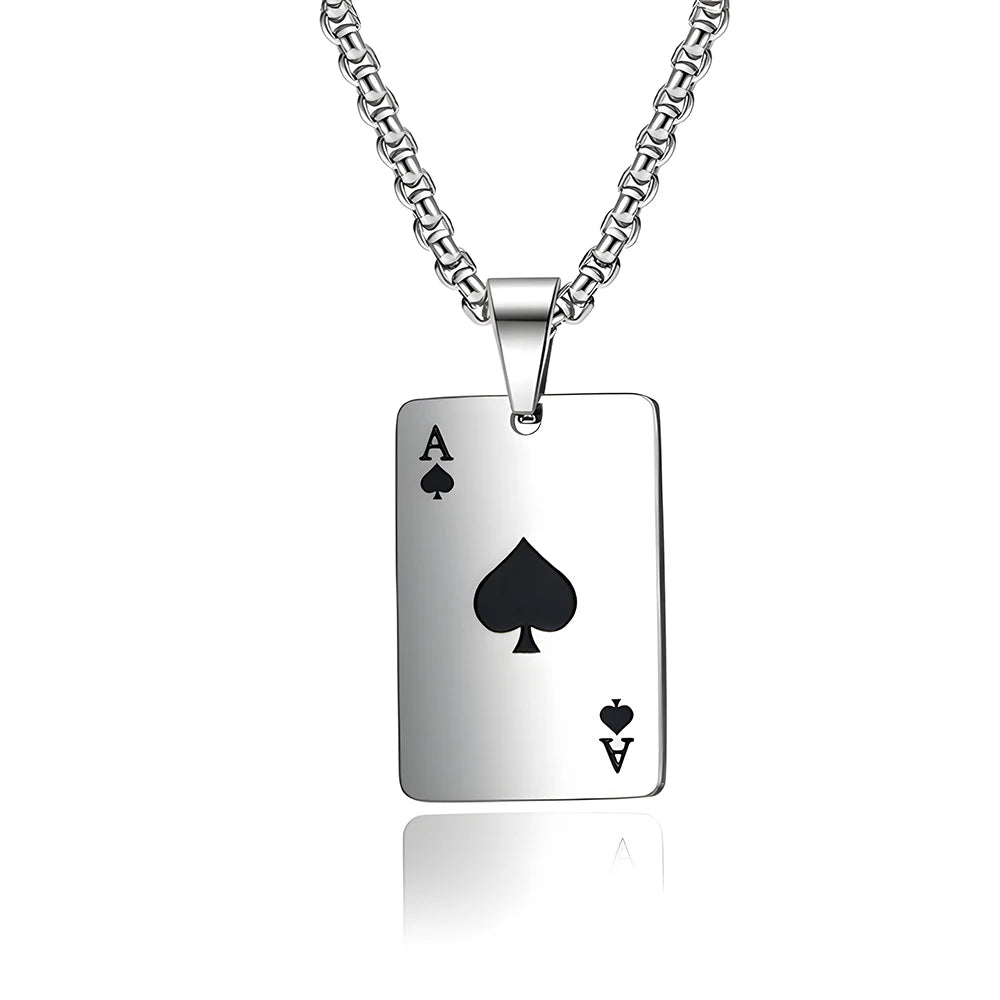Premium Stainless Steel Poker Card Ace of Spades Necklace | Ace of Hearts Unisex Necklace