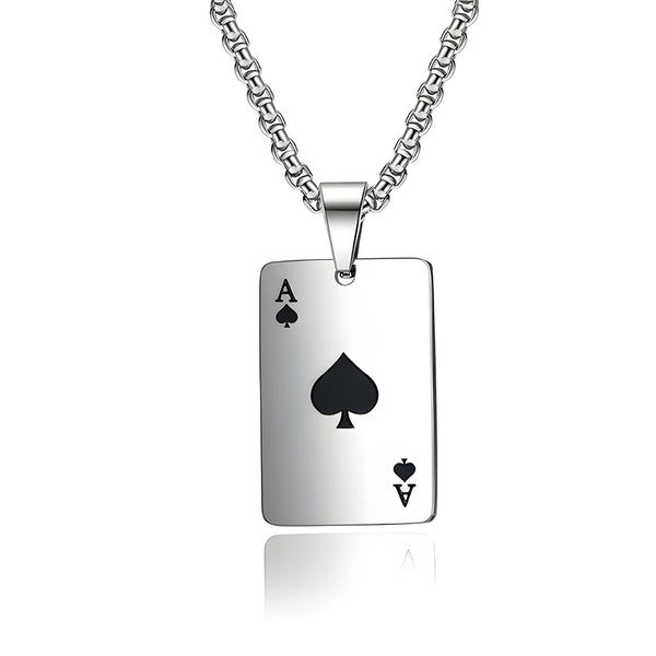 Premium Stainless Steel Poker Card Ace of Spades Necklace | Ace of Hearts Unisex Necklace