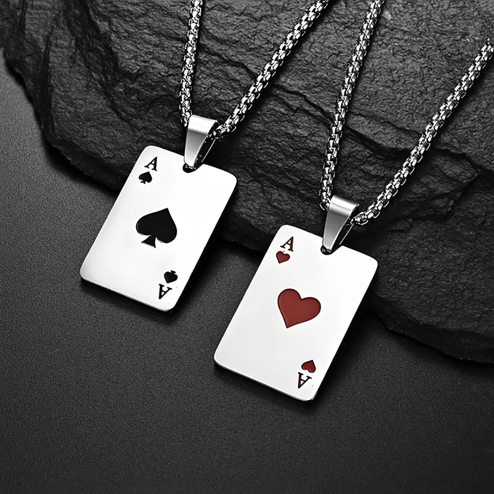 Premium Stainless Steel Poker Card Ace of Spades Necklace | Ace of Hearts Unisex Necklace