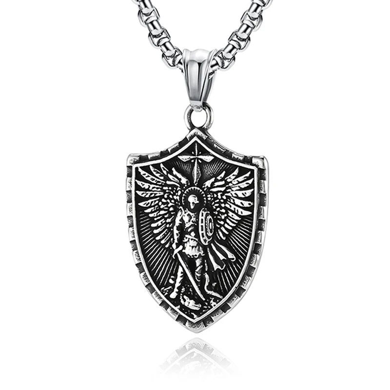Stainless Steel Vintage Archangel Pendant Necklace | St.Michael Faith Jesus Necklace
