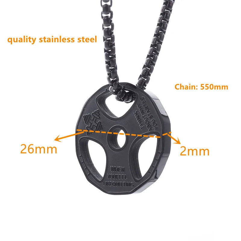 Gym Stainless Steel Dumbbell Necklace - Barbell Pendant Gym Weightlifting Barbell Chain Necklace