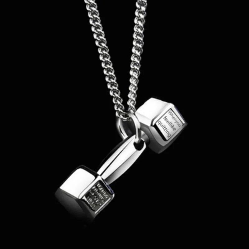 Gym Dumbbell Pendant Necklace | Barbell Dumbbell Gift Bodybuilding Necklace Secondary image
