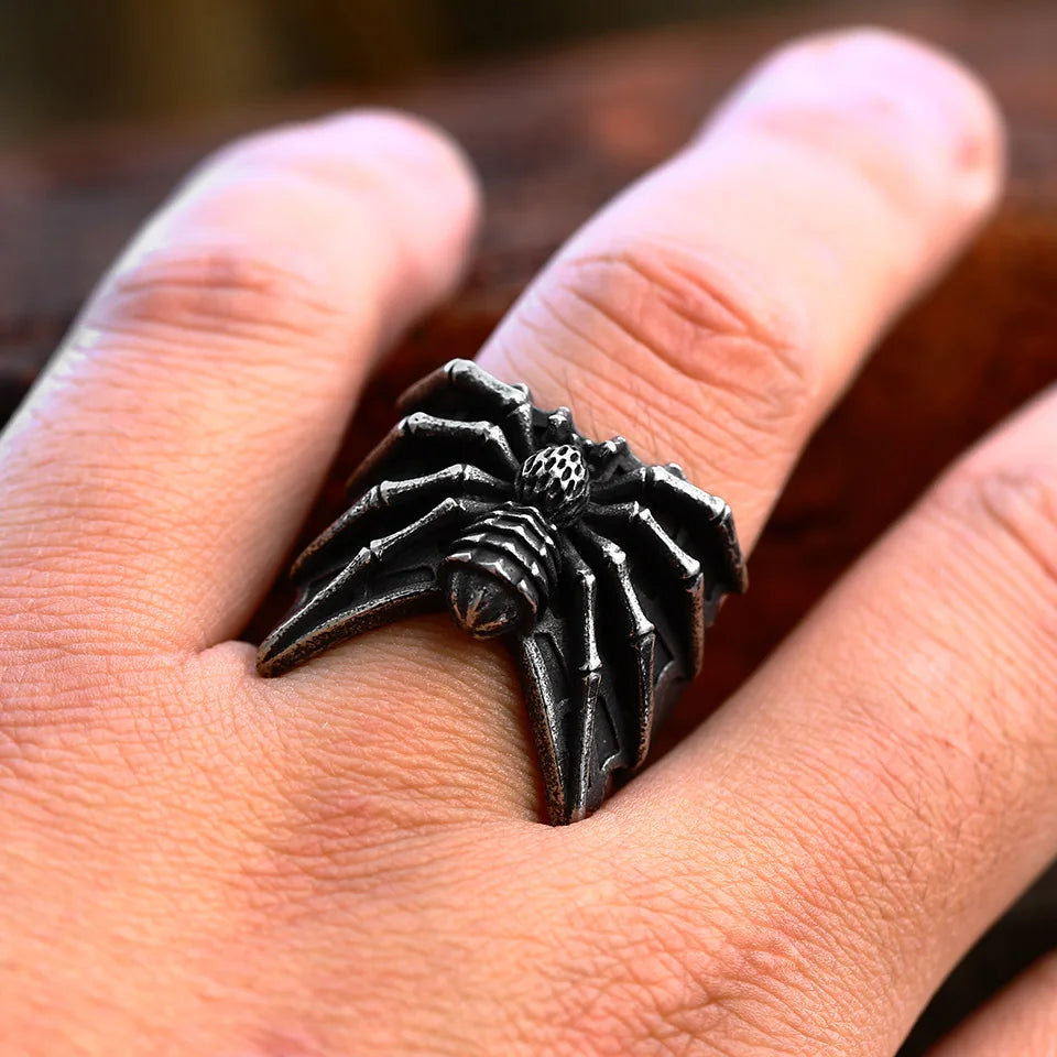Stainless Steel Spider Ring | Punk Goth Horror Ring