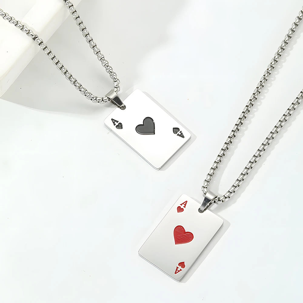 Premium Stainless Steel Poker Card Ace of Spades Necklace | Ace of Hearts Unisex Necklace