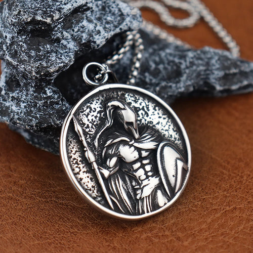 Classic Warrior Spartan Shield Pendant Necklace | Stainless Steel King of War Spartan Warrior Necklace