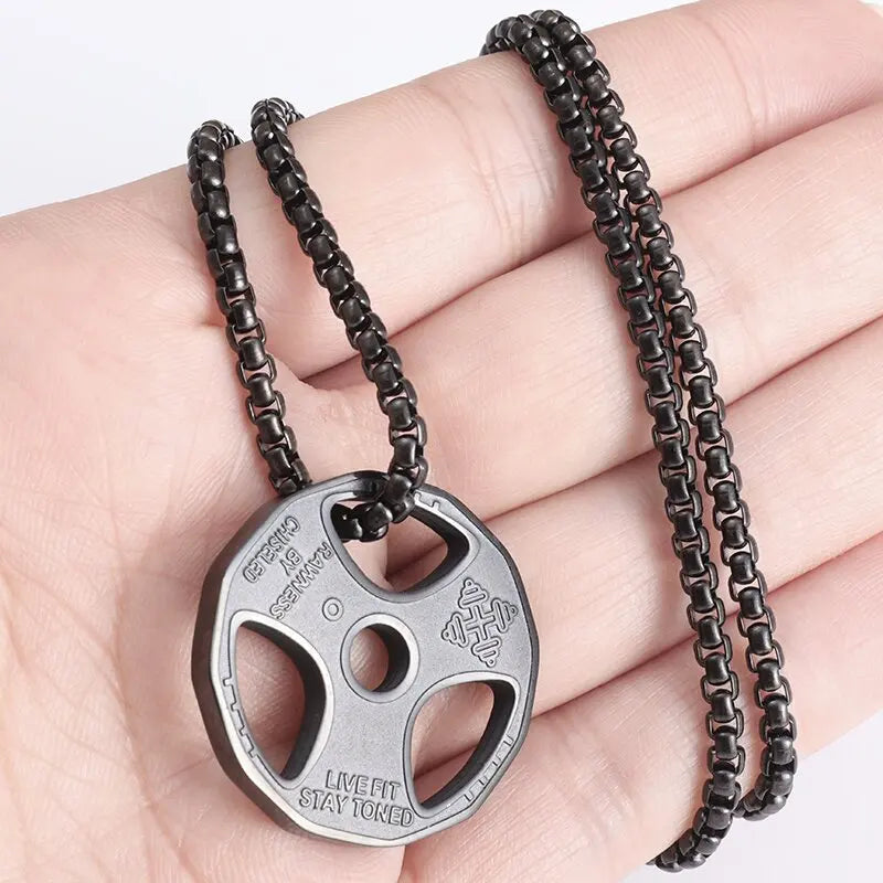 Gym Stainless Steel Dumbbell Necklace - Barbell Pendant Gym Weightlifting Barbell Chain Necklace Secondary image