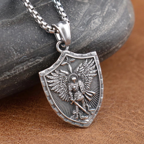Stainless Steel Vintage Archangel Pendant Necklace | St.Michael Faith Jesus Necklace