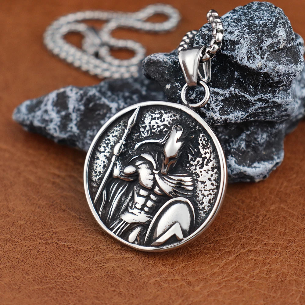 Classic Warrior Spartan Shield Pendant Necklace | Stainless Steel King of War Spartan Warrior Necklace