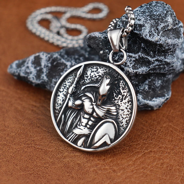 Classic Warrior Spartan Shield Pendant Necklace | Stainless Steel King of War Spartan Warrior Necklace
