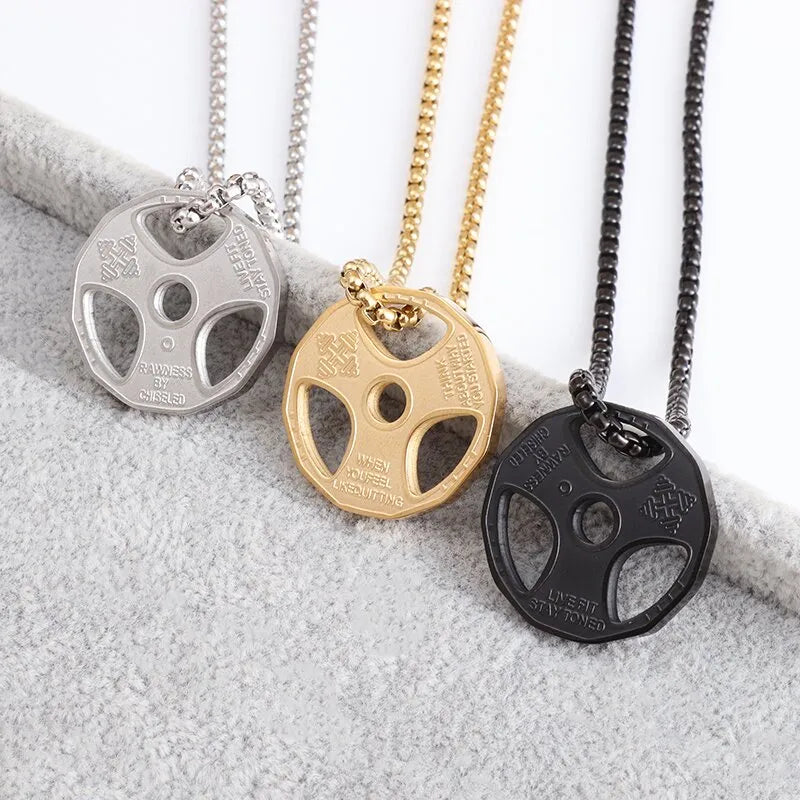 Gym Stainless Steel Dumbbell Necklace - Barbell Pendant Gym Weightlifting Barbell Chain Necklace Main image