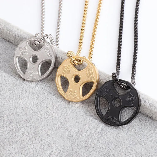 Gym Stainless Steel Dumbbell Necklace - Barbell Pendant Gym Weightlifting Barbell Chain Necklace