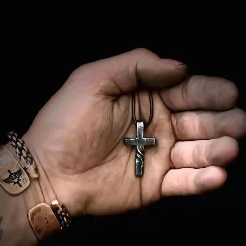 Vintage Cross Pendant Leather Rope Necklace | Faith Jesus Cross Necklace Secondary image