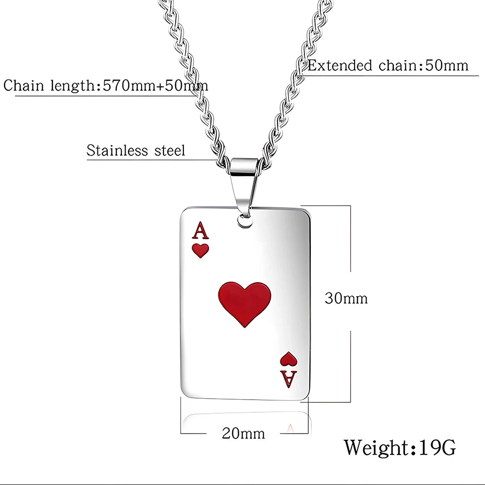 Premium Stainless Steel Poker Card Ace of Spades Necklace | Ace of Hearts Unisex Necklace