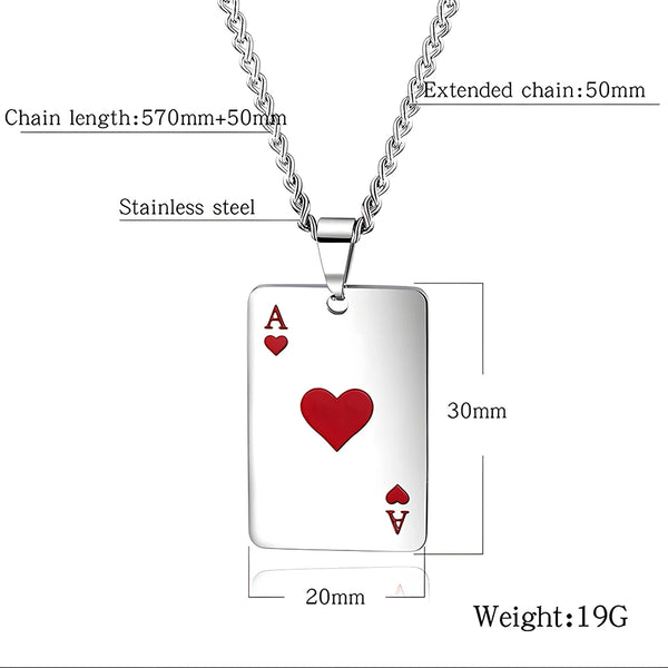 Premium Stainless Steel Poker Card Ace of Spades Necklace | Ace of Hearts Unisex Necklace