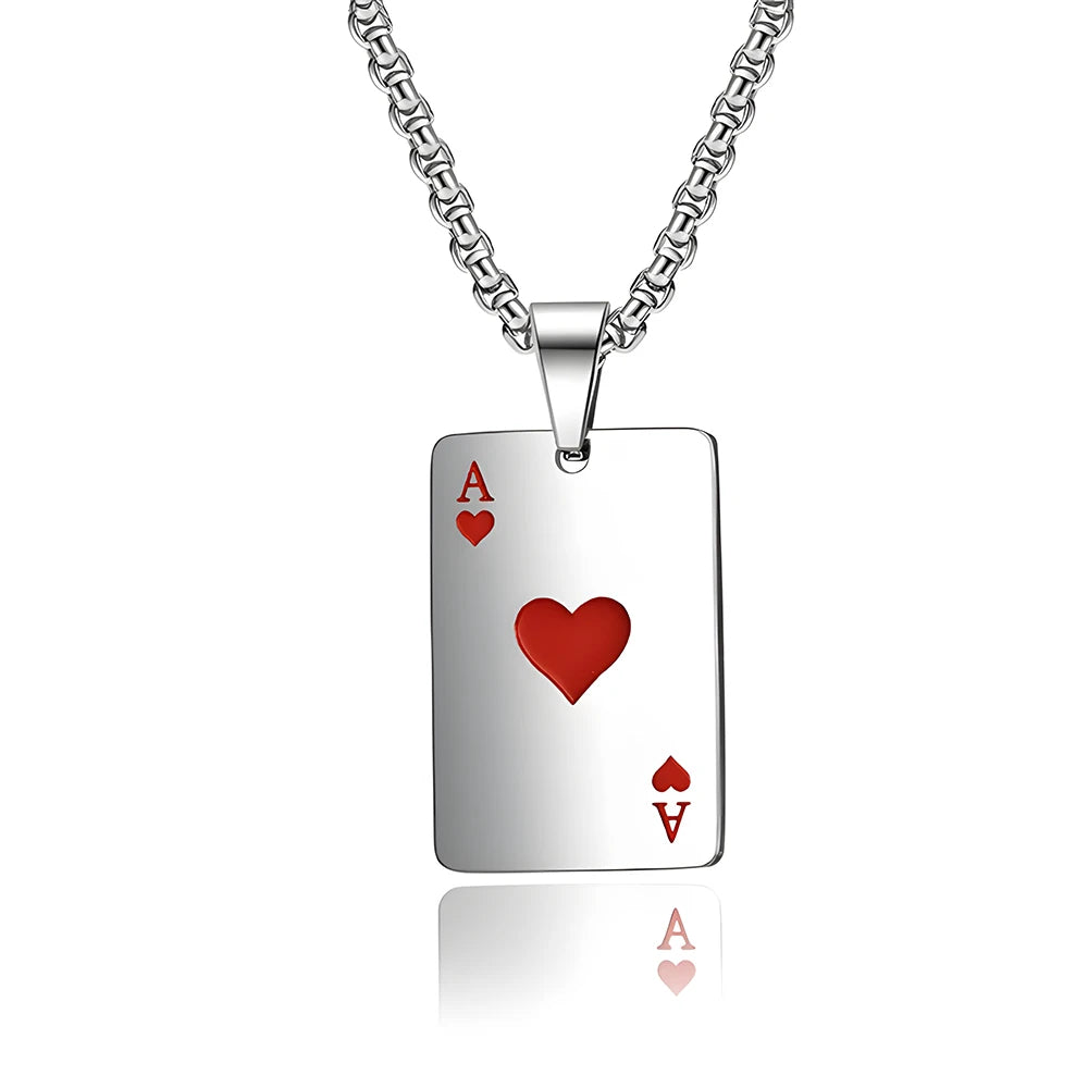 Premium Stainless Steel Poker Card Ace of Spades Necklace | Ace of Hearts Unisex Necklace