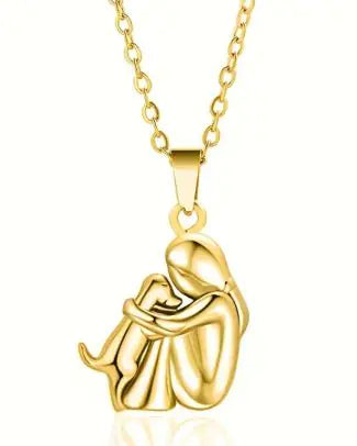 Cute Girl And Her Dog Hugging Earrings and Necklace