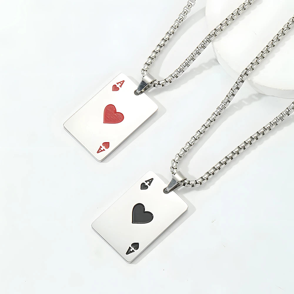 Premium Stainless Steel Poker Card Ace of Spades Necklace | Ace of Hearts Unisex Necklace