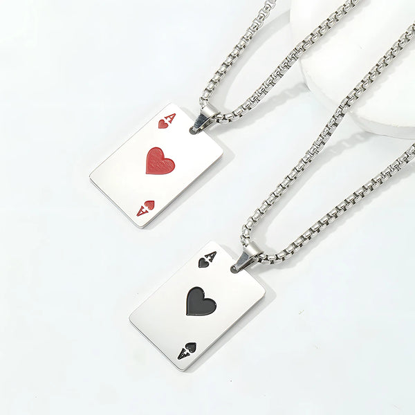 Premium Stainless Steel Poker Card Ace of Spades Necklace | Ace of Hearts Unisex Necklace
