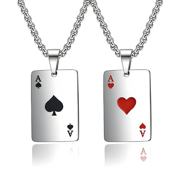 Premium Stainless Steel Poker Card Ace of Spades Necklace | Ace of Hearts Unisex Necklace