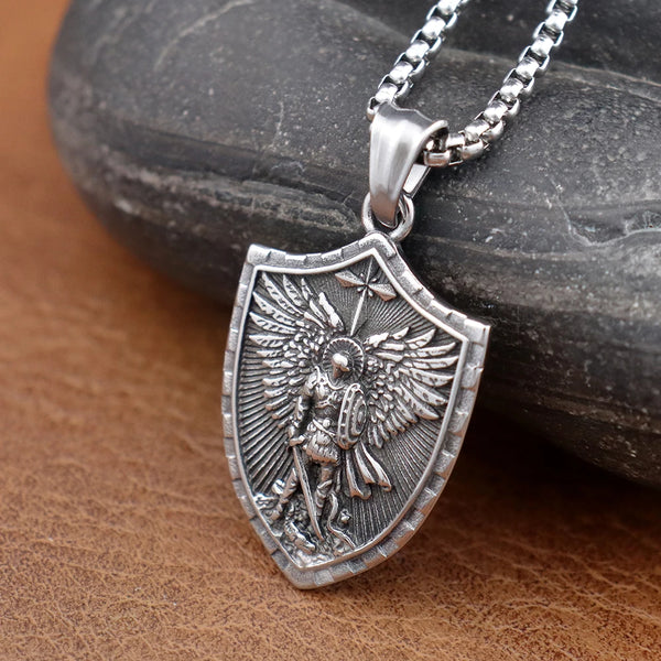 Stainless Steel Vintage Archangel Pendant Necklace | St.Michael Faith Jesus Necklace