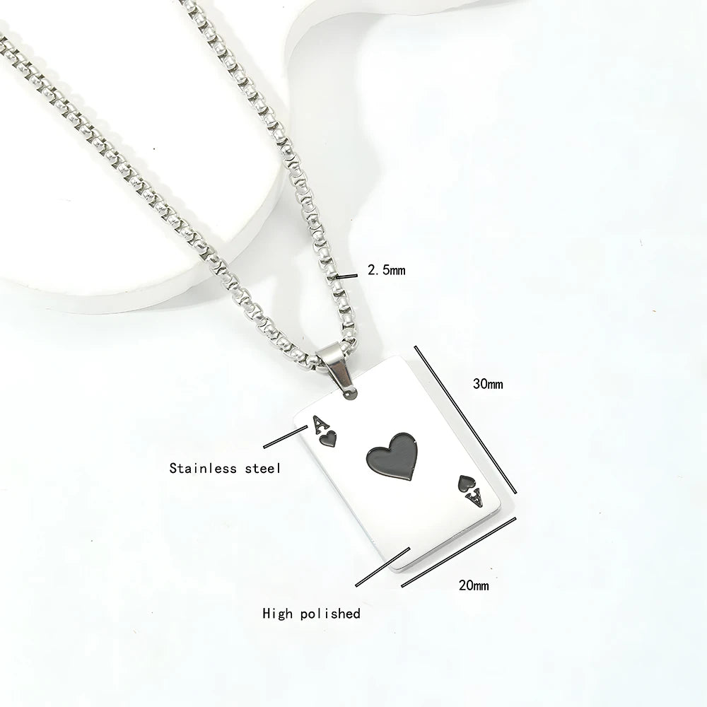 Premium Stainless Steel Poker Card Ace of Spades Necklace | Ace of Hearts Unisex Necklace