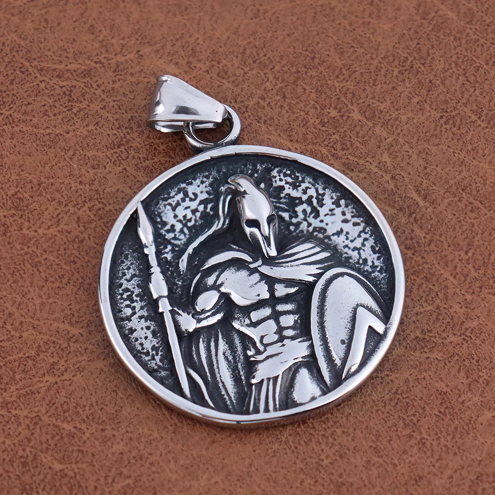 Classic Warrior Spartan Shield Pendant Necklace | Stainless Steel King of War Spartan Warrior Necklace