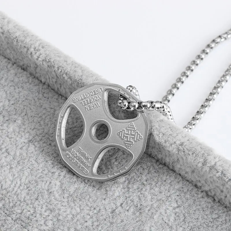 Gym Stainless Steel Dumbbell Necklace - Barbell Pendant Gym Weightlifting Barbell Chain Necklace