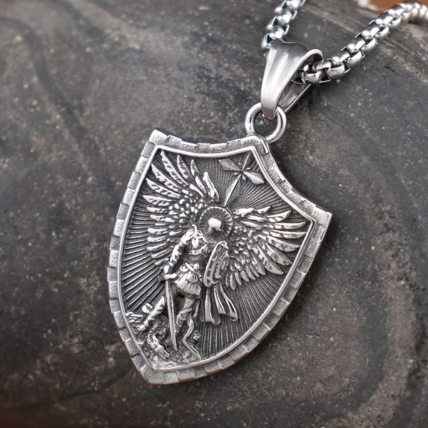 Stainless Steel Vintage Archangel Pendant Necklace | St.Michael Faith Jesus Necklace