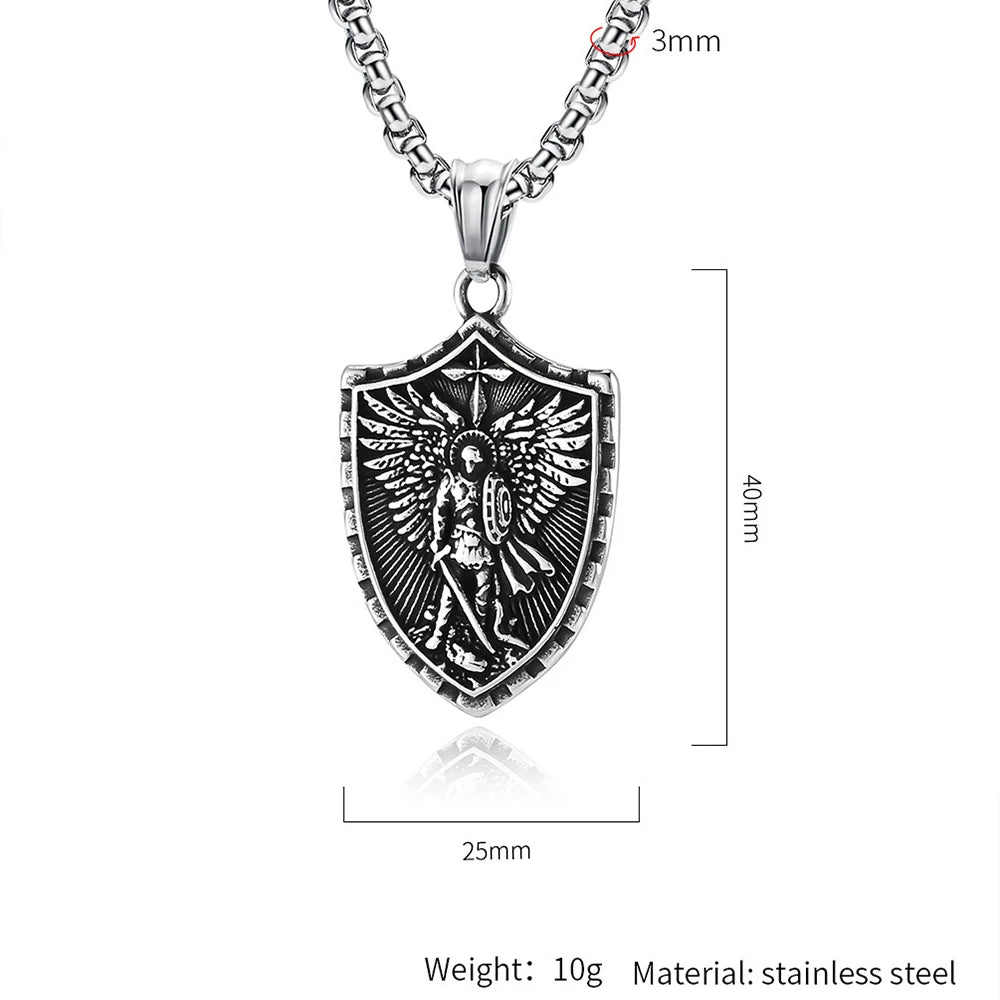 Stainless Steel Vintage Archangel Pendant Necklace | St.Michael Faith Jesus Necklace