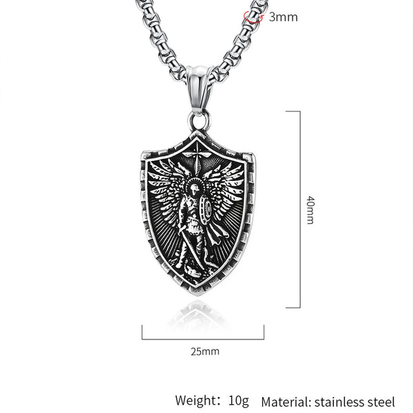 Stainless Steel Vintage Archangel Pendant Necklace | St.Michael Faith Jesus Necklace
