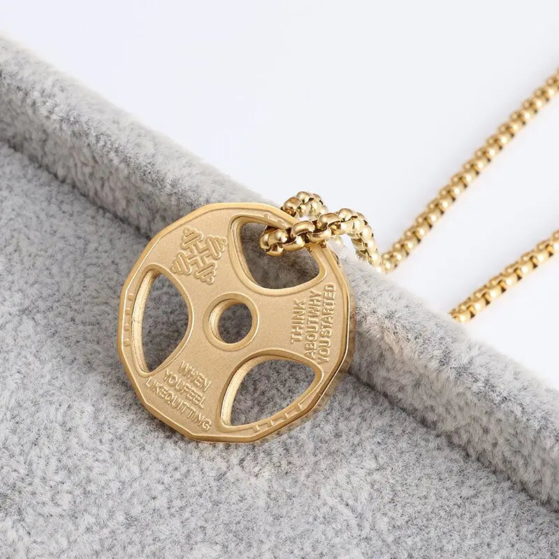 Gym Stainless Steel Dumbbell Necklace - Barbell Pendant Gym Weightlifting Barbell Chain Necklace
