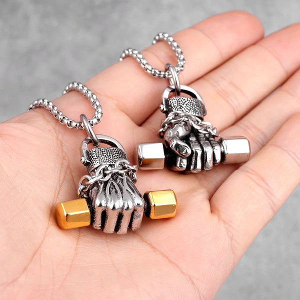 Fitness Fist Dumbbell Necklace | Gym Workout Dumbell Necklace