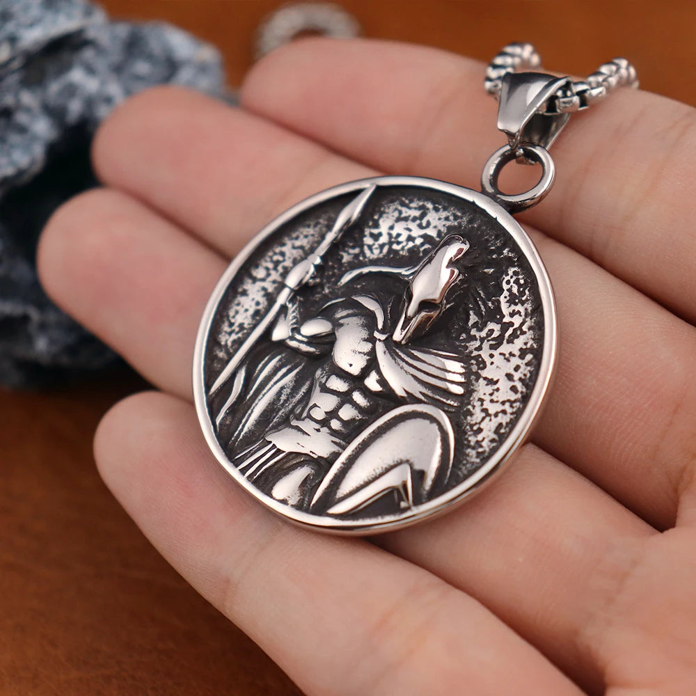 Classic Warrior Spartan Shield Pendant Necklace | Stainless Steel King of War Spartan Warrior Necklace