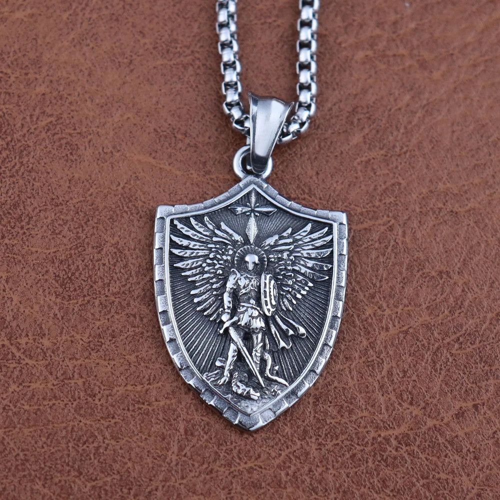 Stainless Steel Vintage Archangel Pendant Necklace | St.Michael Faith Jesus Necklace