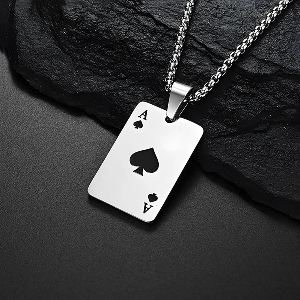 Premium Stainless Steel Poker Card Ace of Spades Necklace | Ace of Hearts Unisex Necklace