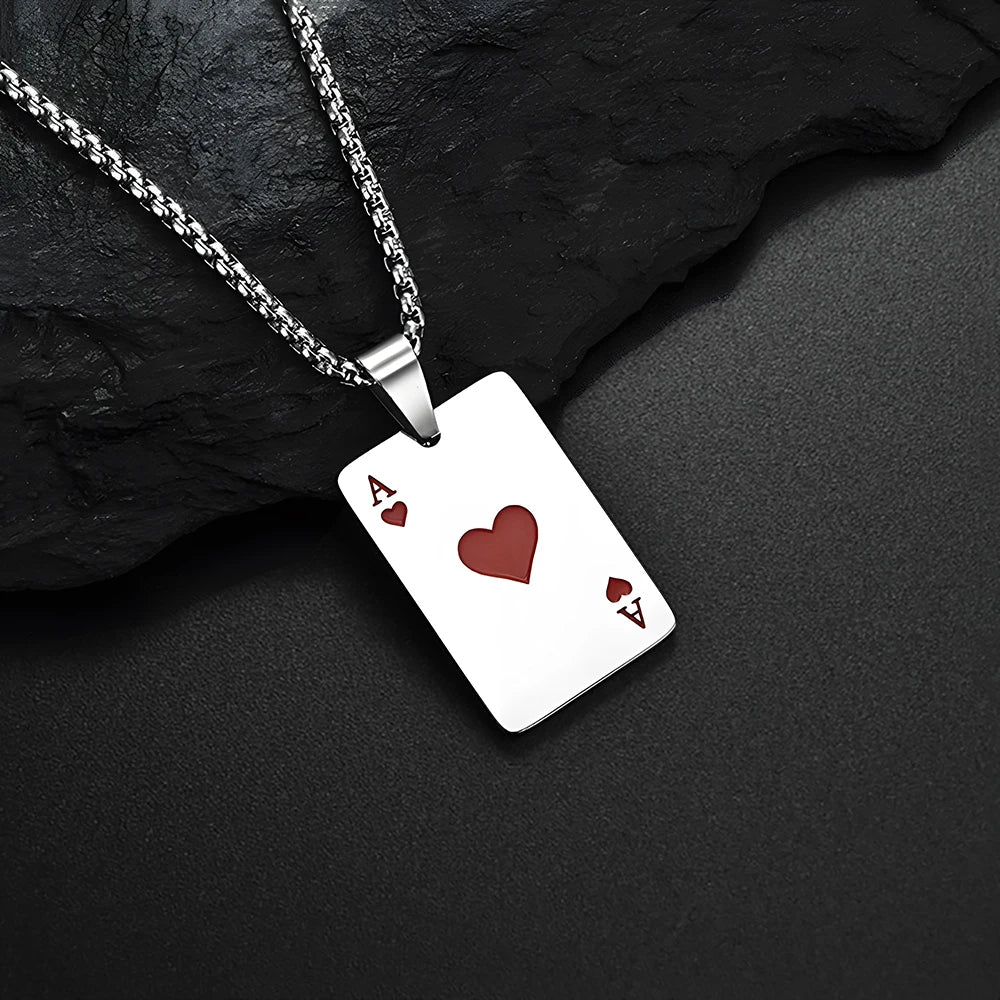 Premium Stainless Steel Poker Card Ace of Spades Necklace | Ace of Hearts Unisex Necklace