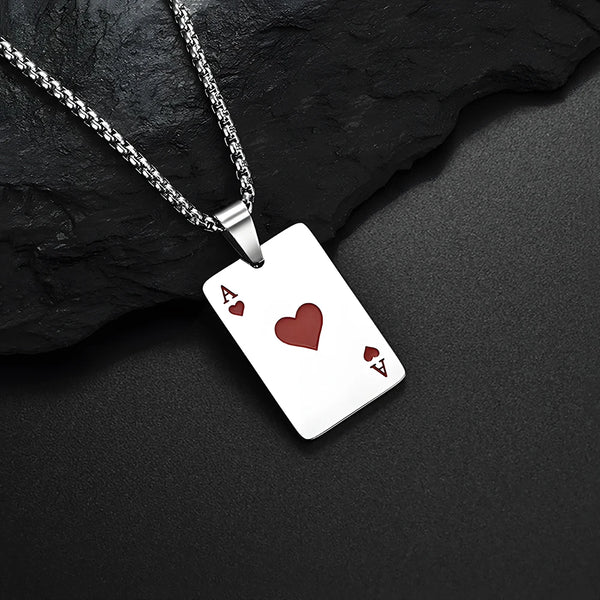 Premium Stainless Steel Poker Card Ace of Spades Necklace | Ace of Hearts Unisex Necklace