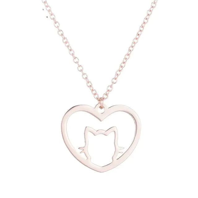 Cute Cat Heart Necklace | Cat Necklace