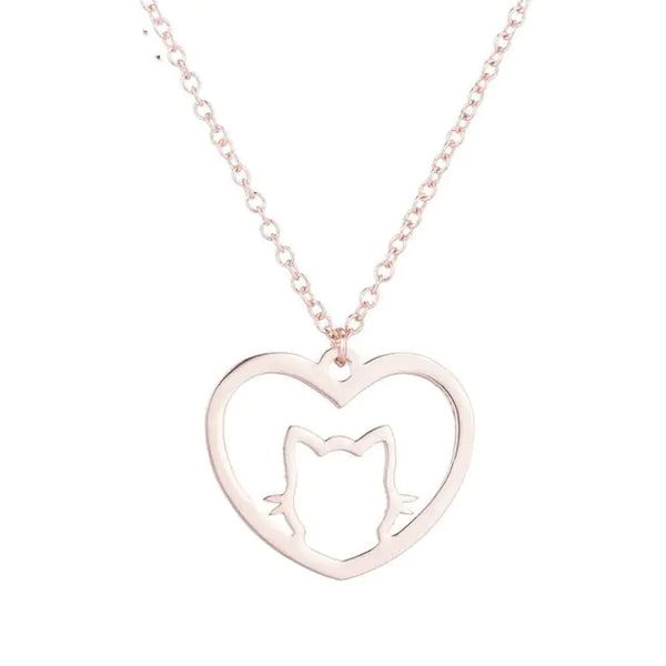 Cute Cat Heart Necklace | Cat Necklace