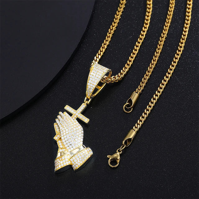 Cross Pray Hand Pendant Necklace | God Faith Jesus Necklace
