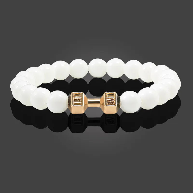 Gym Dumbbell Fitness Natural Volcanic Stone Bracelet