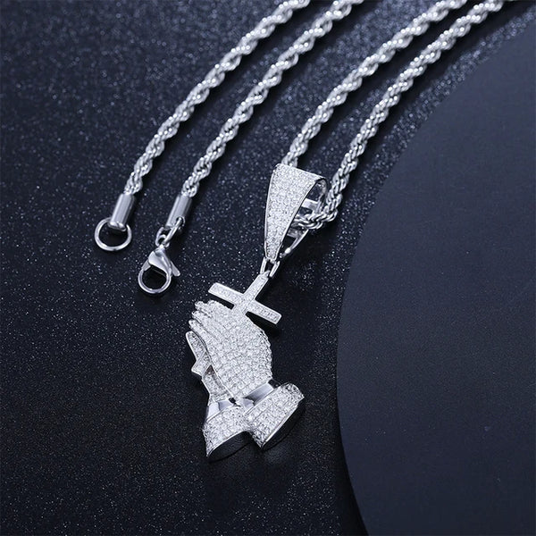 Cross Pray Hand Pendant Necklace | God Faith Jesus Necklace
